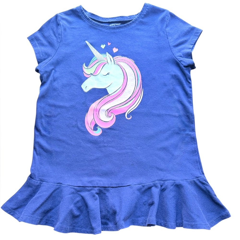 Jumping Beans Blue Unicorn Print Softest Tee Short Sleeve Girl Top 7